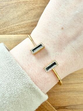 Kate Spade Gold Tone Crystal Hinge Bracelet Black